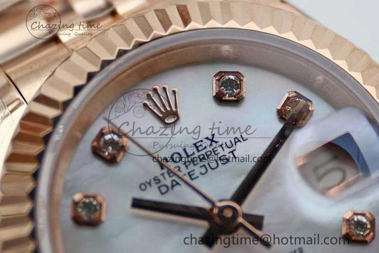 Lady DateJust 28 RG TWF 1:1 Best Edition White MOP Dial Diamonds Markers on Jubilee Bracelet NH05