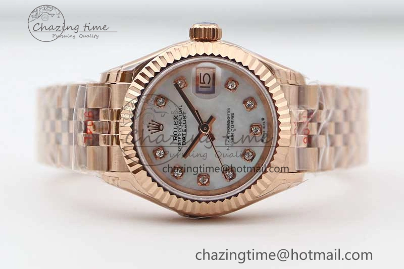 Lady DateJust 28 RG TWF 1:1 Best Edition White MOP Dial Diamonds Markers on Jubilee Bracelet NH05