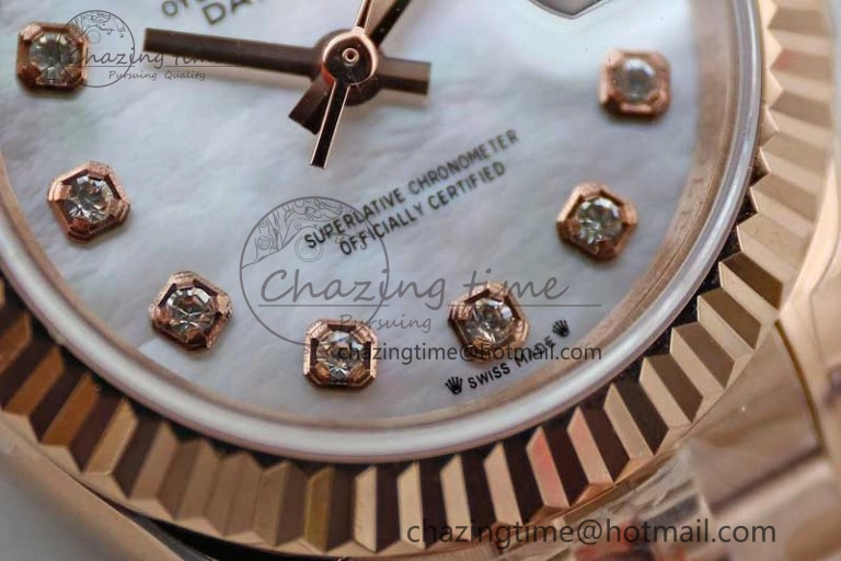 Lady DateJust 28 RG TWF 1:1 Best Edition White MOP Dial Diamonds Markers on Jubilee Bracelet NH05