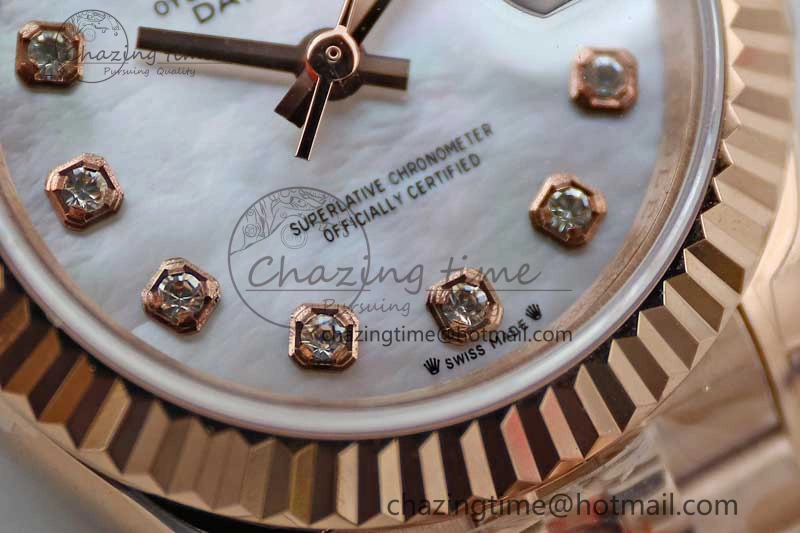 Lady DateJust 28 RG TWF 1:1 Best Edition White MOP Dial Diamonds Markers on Jubilee Bracelet NH05