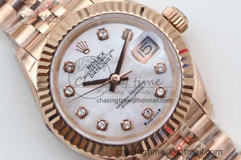 Lady DateJust 28 RG TWF 1:1 Best Edition White MOP Dial Diamonds Markers on Jubilee Bracelet NH05