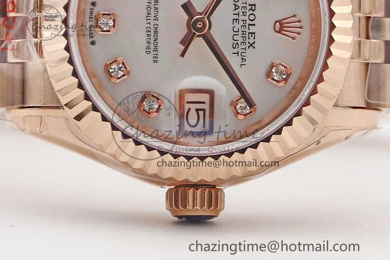 Lady DateJust 28 RG TWF 1:1 Best Edition White MOP Dial Diamonds Markers on Jubilee Bracelet NH05