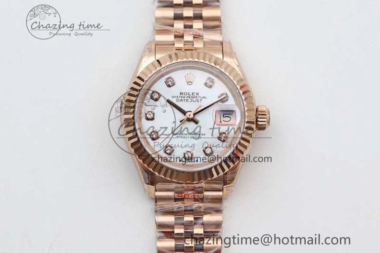 Lady DateJust 28 RG TWF 1:1 Best Edition White MOP Dial Diamonds Markers on Jubilee Bracelet NH05