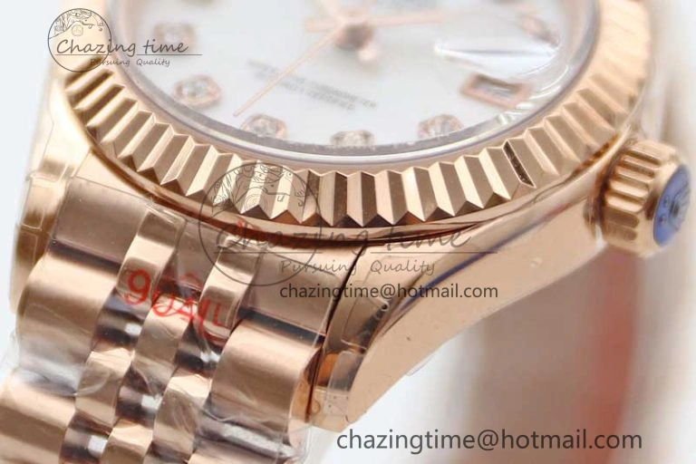 Lady DateJust 28 RG TWF 1:1 Best Edition White MOP Dial Diamonds Markers on Jubilee Bracelet NH05