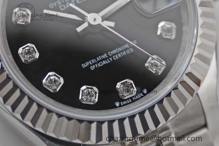 Lady DateJust 28 SS TWF 1:1 Best Edition 904L Steel Black Dial Diamonds Markers on President Bracelet NH05