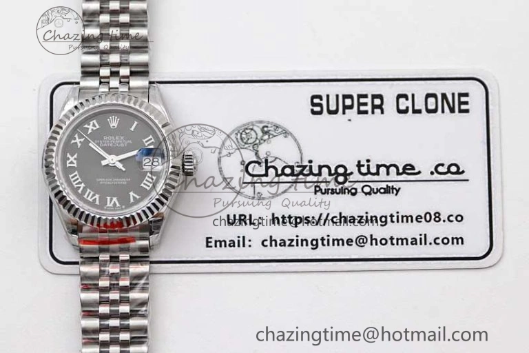 Lady DateJust 28 SS TWF 1:1 Best Edition 904L Steel Black Dial Roman Markers on President Bracelet NH05