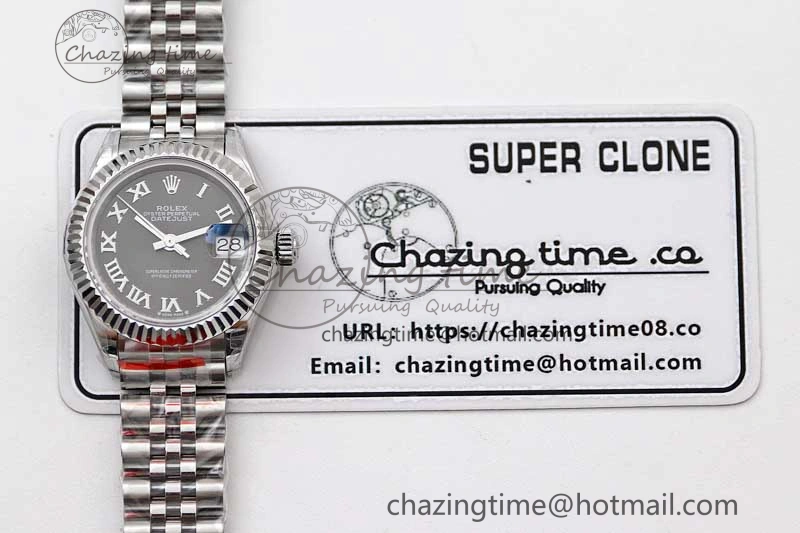 Lady DateJust 28 SS TWF 1:1 Best Edition 904L Steel Black Dial Roman Markers on President Bracelet NH05