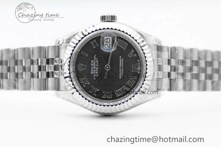 Lady DateJust 28 SS TWF 1:1 Best Edition 904L Steel Black Dial Roman Markers on President Bracelet NH05
