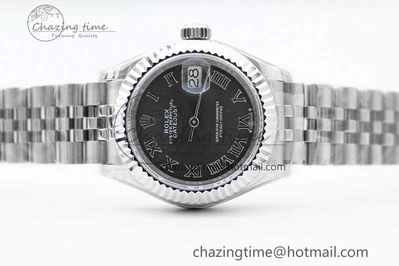 Lady DateJust 28 SS TWF 1:1 Best Edition 904L Steel Black Dial Roman Markers on President Bracelet NH05
