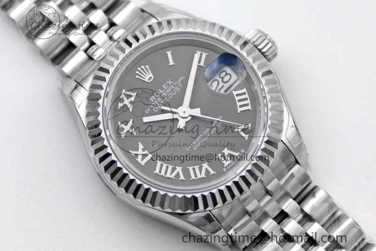 Lady DateJust 28 SS TWF 1:1 Best Edition 904L Steel Black Dial Roman Markers on President Bracelet NH05