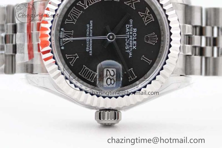 Lady DateJust 28 SS TWF 1:1 Best Edition 904L Steel Black Dial Roman Markers on President Bracelet NH05