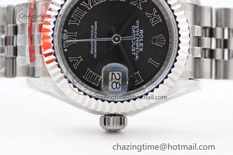 Lady DateJust 28 SS TWF 1:1 Best Edition 904L Steel Black Dial Roman Markers on President Bracelet NH05