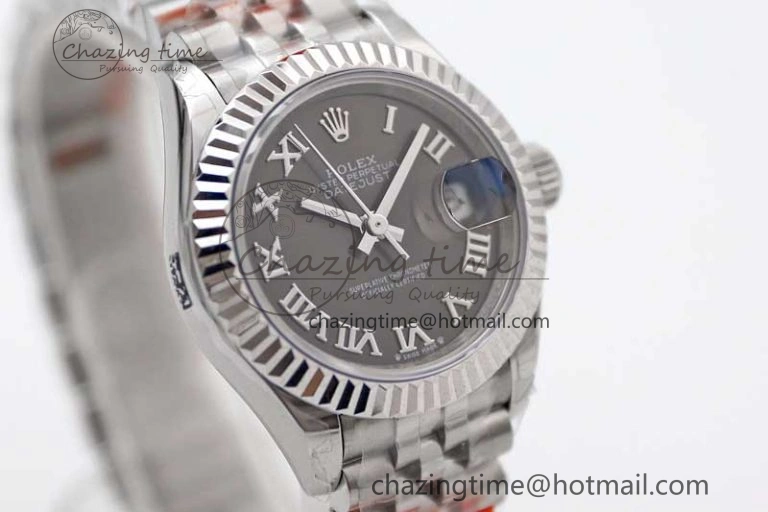 Lady DateJust 28 SS TWF 1:1 Best Edition 904L Steel Black Dial Roman Markers on President Bracelet NH05
