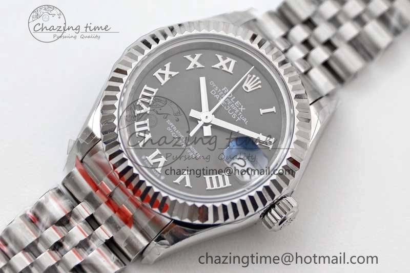 Lady DateJust 28 SS TWF 1:1 Best Edition 904L Steel Black Dial Roman Markers on President Bracelet NH05