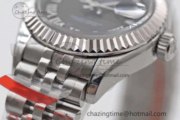 Lady DateJust 28 SS TWF 1:1 Best Edition 904L Steel Black Dial Roman Markers on President Bracelet NH05