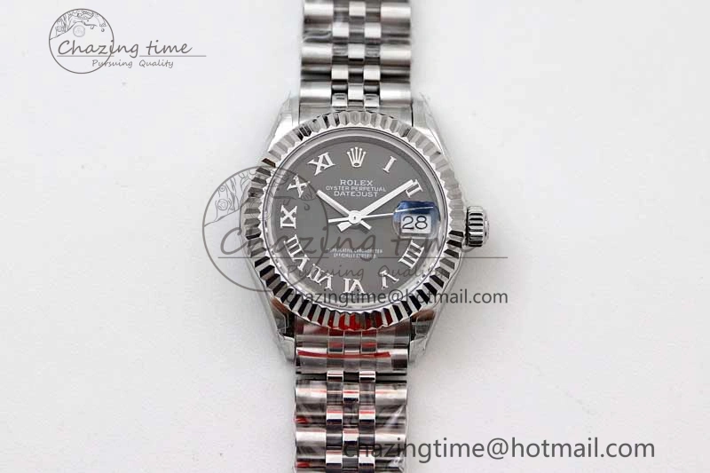 Lady DateJust 28 SS TWF 1:1 Best Edition 904L Steel Black Dial Roman Markers on President Bracelet NH05