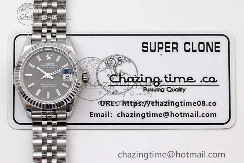 Lady DateJust 28 SS TWF 1:1 Best Edition 904L Steel Black Dial on President Bracelet NH05