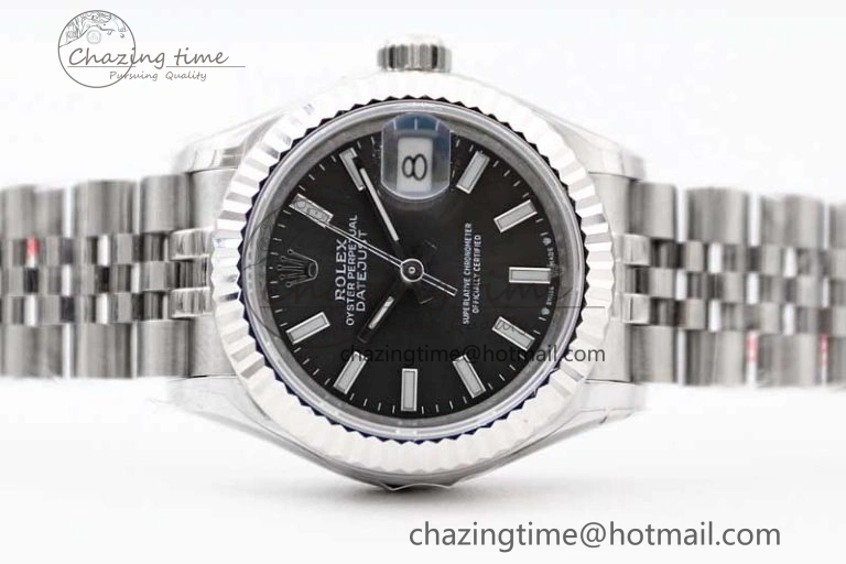 Lady DateJust 28 SS TWF 1:1 Best Edition 904L Steel Black Dial on President Bracelet NH05