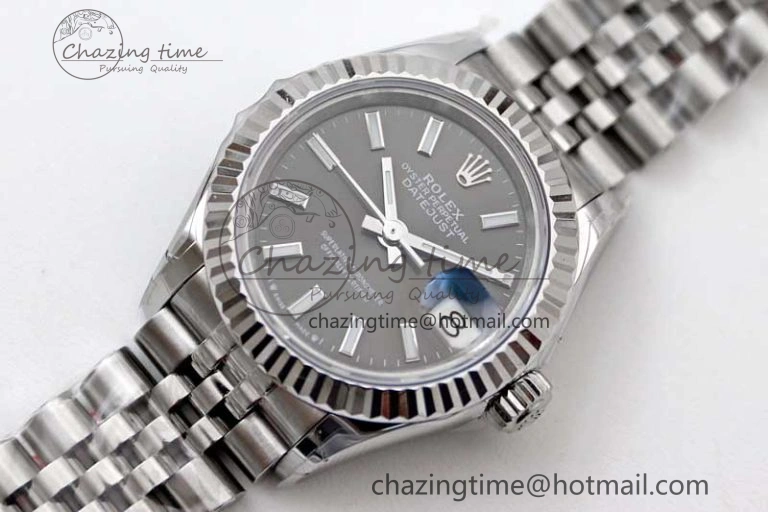 Lady DateJust 28 SS TWF 1:1 Best Edition 904L Steel Black Dial on President Bracelet NH05