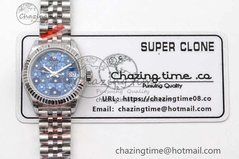 Lady DateJust 28 SS TWF 1:1 Best Edition 904L Steel Blue Dial on President Bracelet NH05