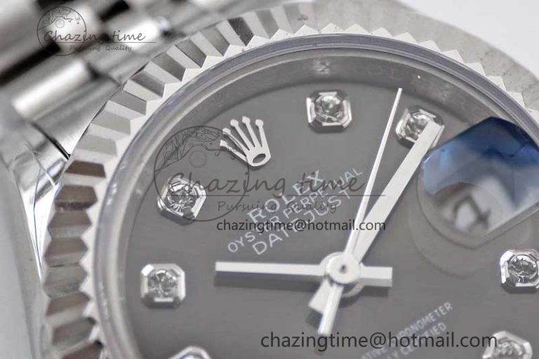 Lady DateJust 28 SS TWF 1:1 Best Edition 904L Steel Gray Dial Diamonds Markers on President Bracelet NH05