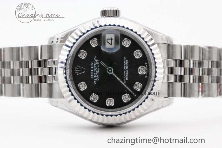 Lady DateJust 28 SS TWF 1:1 Best Edition 904L Steel Gray Dial Diamonds Markers on President Bracelet NH05