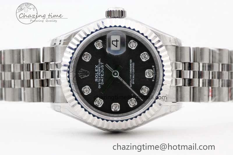 Lady DateJust 28 SS TWF 1:1 Best Edition 904L Steel Gray Dial Diamonds Markers on President Bracelet NH05