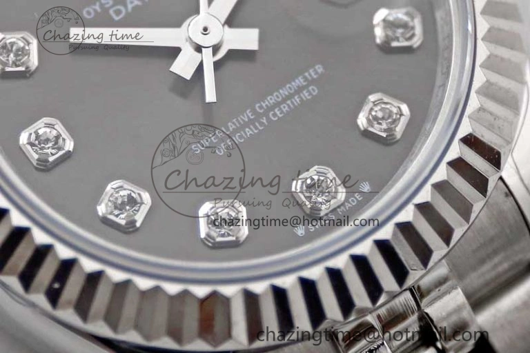 Lady DateJust 28 SS TWF 1:1 Best Edition 904L Steel Gray Dial Diamonds Markers on President Bracelet NH05