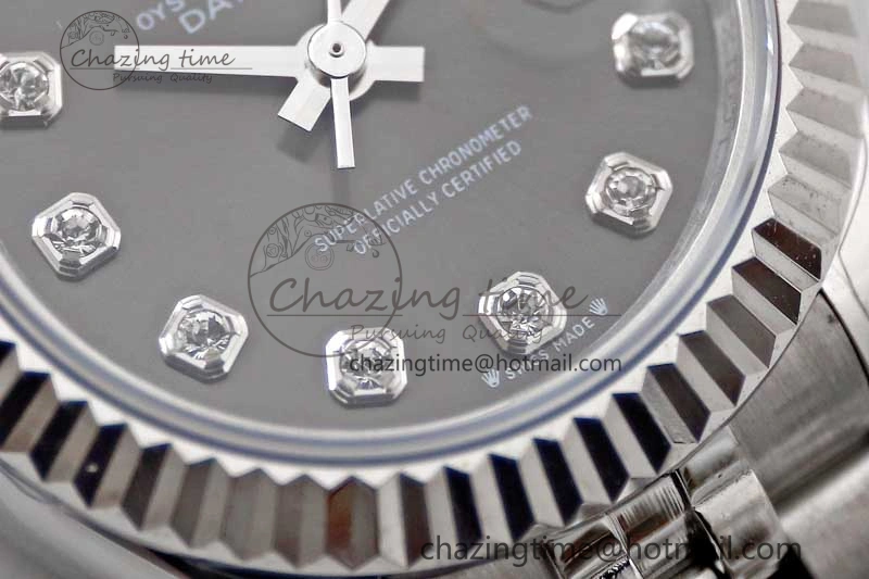 Lady DateJust 28 SS TWF 1:1 Best Edition 904L Steel Gray Dial Diamonds Markers on President Bracelet NH05