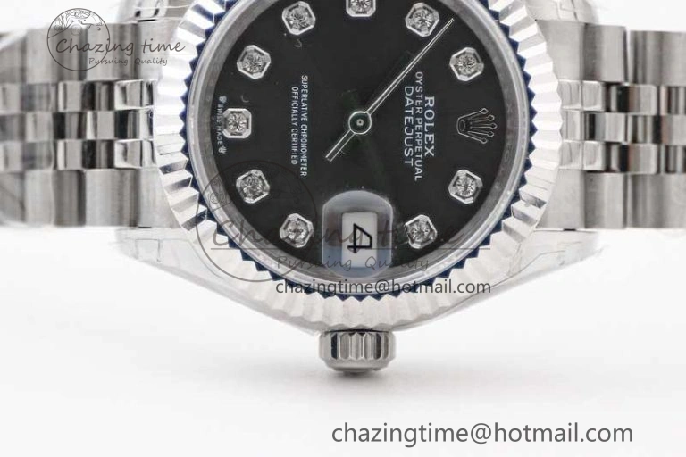 Lady DateJust 28 SS TWF 1:1 Best Edition 904L Steel Gray Dial Diamonds Markers on President Bracelet NH05