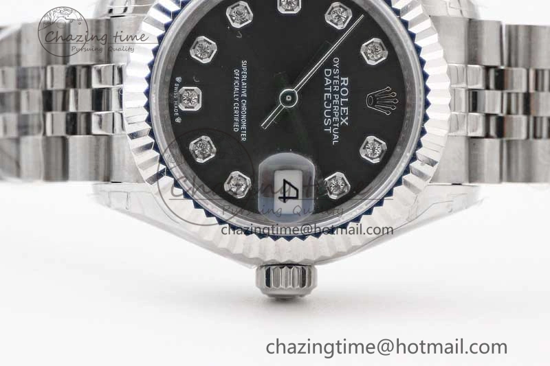 Lady DateJust 28 SS TWF 1:1 Best Edition 904L Steel Gray Dial Diamonds Markers on President Bracelet NH05