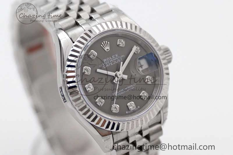 Lady DateJust 28 SS TWF 1:1 Best Edition 904L Steel Gray Dial Diamonds Markers on President Bracelet NH05