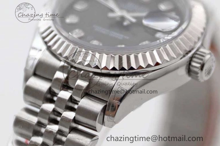 Lady DateJust 28 SS TWF 1:1 Best Edition 904L Steel Gray Dial Diamonds Markers on President Bracelet NH05