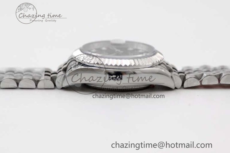 Lady DateJust 28 SS TWF 1:1 Best Edition 904L Steel Gray Dial Diamonds Markers on President Bracelet NH05