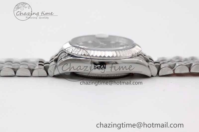 Lady DateJust 28 SS TWF 1:1 Best Edition 904L Steel Gray Dial Diamonds Markers on President Bracelet NH05