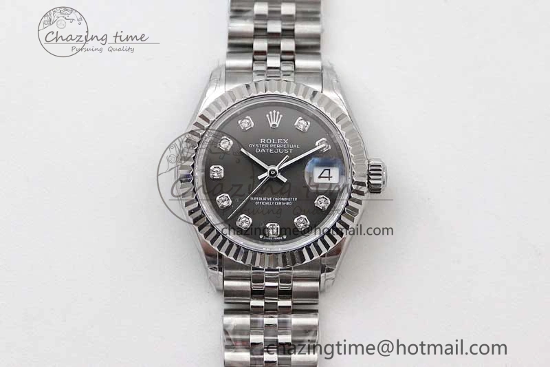Lady DateJust 28 SS TWF 1:1 Best Edition 904L Steel Gray Dial Diamonds Markers on President Bracelet NH05