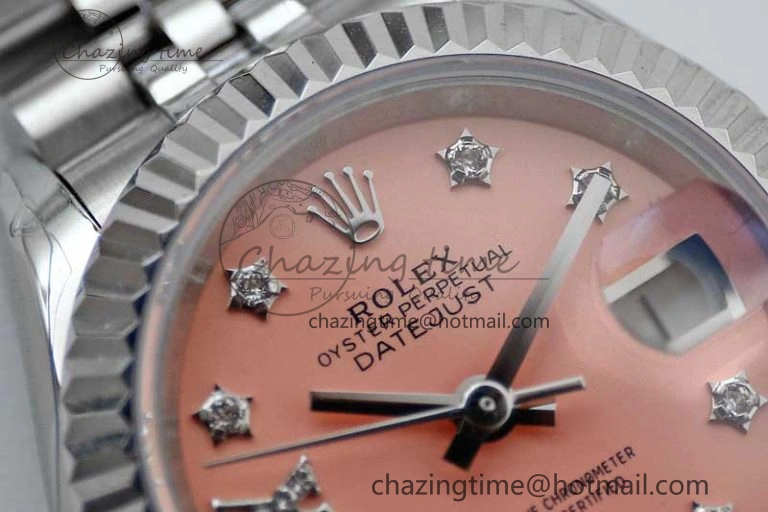 Lady DateJust 28 SS TWF 1:1 Best Edition 904L Steel Pink Dial Diam Markers on President Bracelet NH05