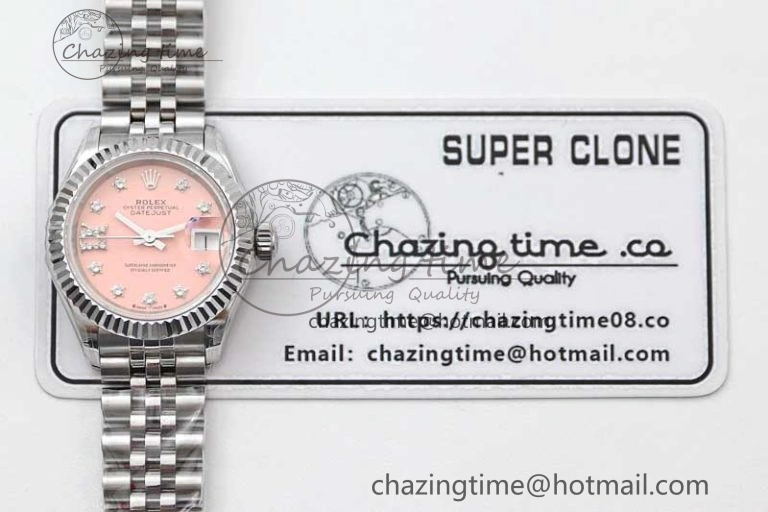 Lady DateJust 28 SS TWF 1:1 Best Edition 904L Steel Pink Dial Diam Markers on President Bracelet NH05