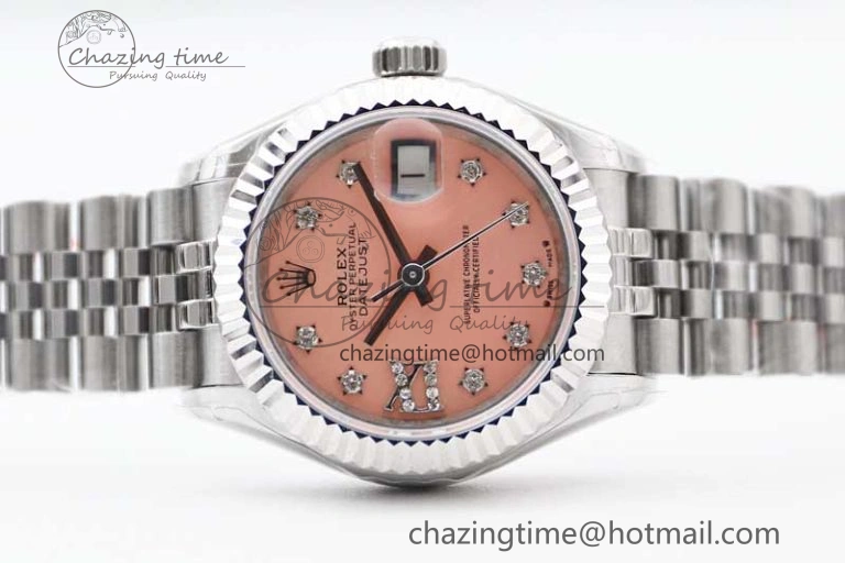 Lady DateJust 28 SS TWF 1:1 Best Edition 904L Steel Pink Dial Diam Markers on President Bracelet NH05