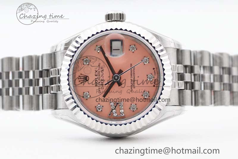 Lady DateJust 28 SS TWF 1:1 Best Edition 904L Steel Pink Dial Diam Markers on President Bracelet NH05