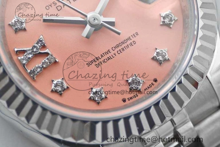 Lady DateJust 28 SS TWF 1:1 Best Edition 904L Steel Pink Dial Diam Markers on President Bracelet NH05