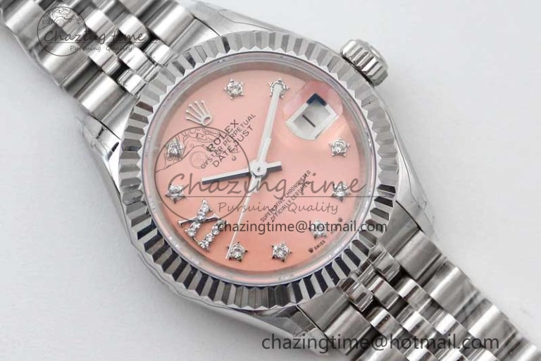 Lady DateJust 28 SS TWF 1:1 Best Edition 904L Steel Pink Dial Diam Markers on President Bracelet NH05