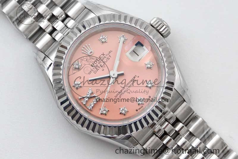 Lady DateJust 28 SS TWF 1:1 Best Edition 904L Steel Pink Dial Diam Markers on President Bracelet NH05