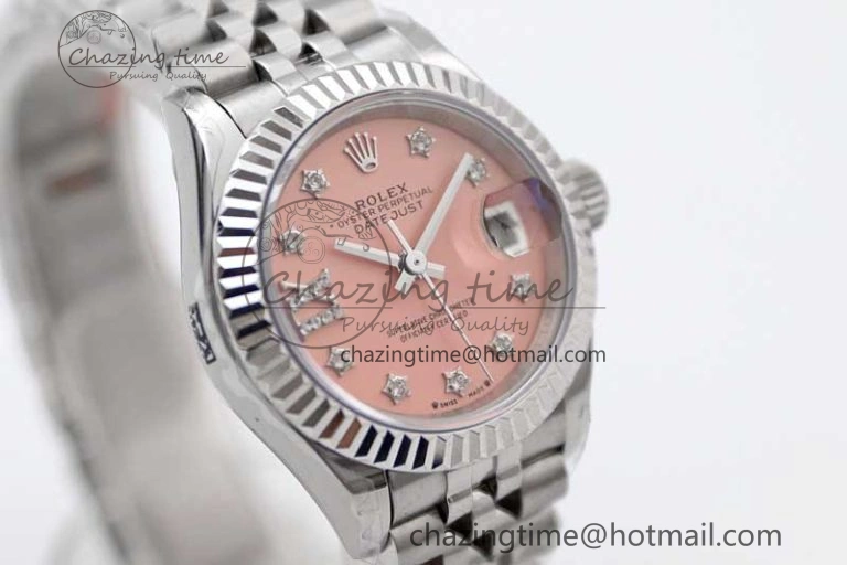 Lady DateJust 28 SS TWF 1:1 Best Edition 904L Steel Pink Dial Diam Markers on President Bracelet NH05