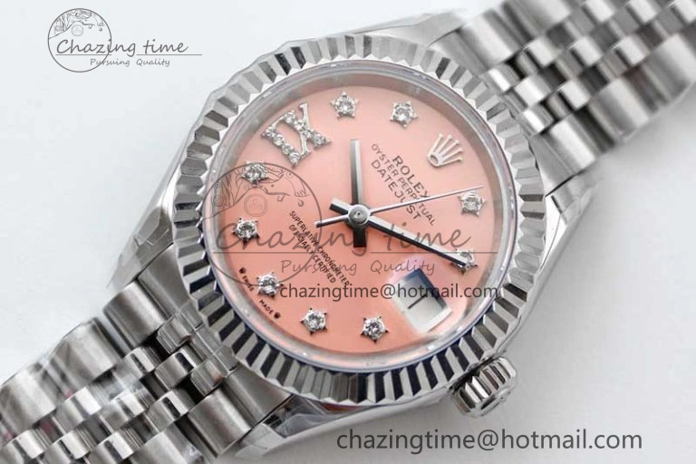 Lady DateJust 28 SS TWF 1:1 Best Edition 904L Steel Pink Dial Diam Markers on President Bracelet NH05