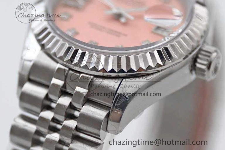 Lady DateJust 28 SS TWF 1:1 Best Edition 904L Steel Pink Dial Diam Markers on President Bracelet NH05