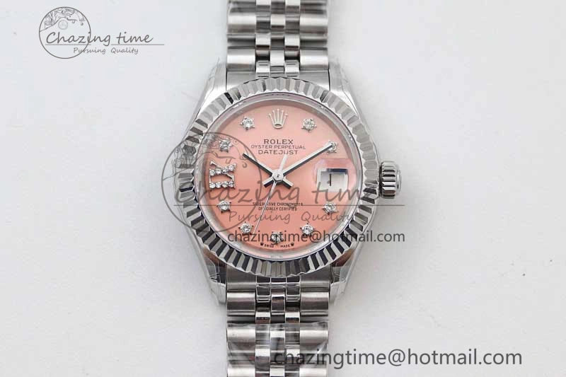 Lady DateJust 28 SS TWF 1:1 Best Edition 904L Steel Pink Dial Diam Markers on President Bracelet NH05