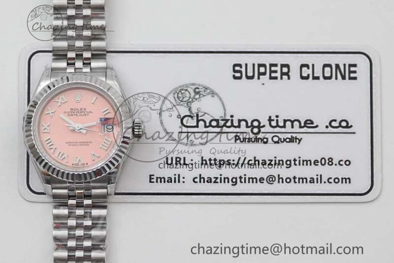 Lady DateJust 28 SS TWF 1:1 Best Edition 904L Steel Pink Dial Roman Markers on President Bracelet NH05