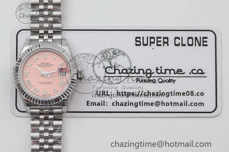 Lady DateJust 28 SS TWF 1:1 Best Edition 904L Steel Pink Dial Roman Markers on President Bracelet NH05
