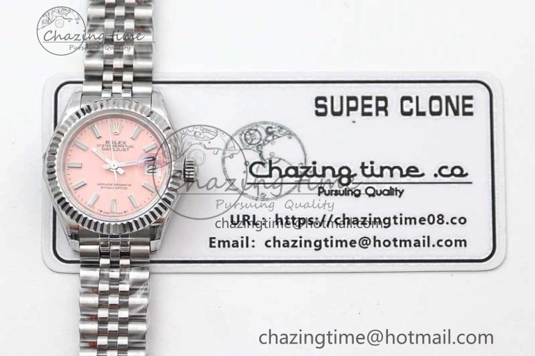 Lady DateJust 28 SS TWF 1:1 Best Edition 904L Steel Pink Dial on President Bracelet NH05